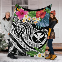 Polynesian Hawaii Kanaka Maoli Premium Blanket - Summer Plumeria (Black) - Polynesian Pride