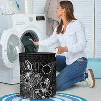 Cook Islands Laundry Basket - Polynesian Turtle Hibiscus Black - Polynesian Pride