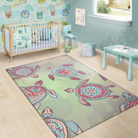 Turtle Colorful Hibiscus Backgorund Area Rug AH - Polynesian Pride