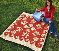 Hawaiian Turtle Pattern Premium Quilt - Red - Argu Style - AH - Polynesian Pride