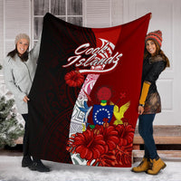 Cook Islands Polynesian Premium Blanket - Coat Of Arm With Hibiscus - Polynesian Pride