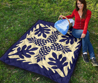 Hawaiian Pineapple Tropical Pattern Premium Quilt - Blue - Argu Style - AH - Polynesian Pride