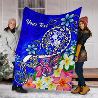 Tonga Custom Personalised Premium Blanket - Turtle Plumeria (Blue) - Polynesian Pride