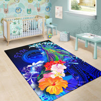 Federated States of Micronesia Area Rug - Humpback Whale with Tropical Flowers (Blue) - Polynesian Pride