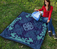 Hawaiian Tropical Pattern Premium Quilt - Indigo - Argu Style - AH - Polynesian Pride