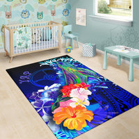 Yap Area Rug - Humpback Whale with Tropical Flowers (Blue) - Polynesian Pride