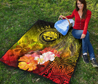 Federated States of Micronesia Premium Quilts - Humpback Whale with Tropical Flowers (Yellow) - Polynesian Pride