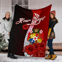 Tonga Polynesian Custom Personalised Premium Blanket - Coat Of Arm With Hibiscus - Polynesian Pride