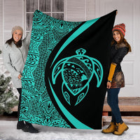 Hawaii Turtle Map Polynesian Premium Blanket - Turquoise - Circle Style - Polynesian Pride