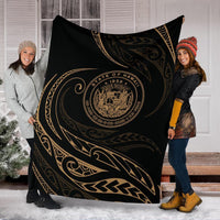 Hawaii Coat Of Arms Premium Blanket - Gold - Frida Style - Polynesian Pride