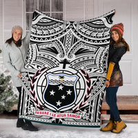 Samoa Premium Blanket - Samoa Coat Of Arm, Polynesian Tattoo White And Black - Polynesian Pride