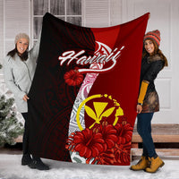Hawaii Polynesian Premium Blanket - Coat Of Arm With Hibiscus - Polynesian Pride