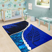 Paua Shell Maori Silver Fern New Zealand Area Rug Cobalt - Polynesian Pride