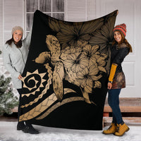 Hawaii Turtle Hibiscus Polynesian Vintage Premium Blanket - Gold - Polynesian Pride