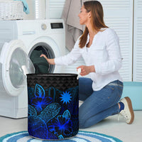 Nauru Laundry Basket - Polynesian Turtle Hibiscus Blue - Polynesian Pride