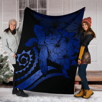 Hawaii Turtle Hibiscus Polynesian Vintage Premium Blanket - Blue - Polynesian Pride