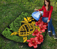 Hawaii Turtle Hibiscus Polynesian Premium Quilt - Aphos Style - Polynesian Pride
