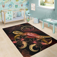 Palau Polynesian Area Rugs - Turtle With Blooming Hibiscus Gold - Polynesian Pride