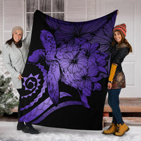 Hawaii Turtle Hibiscus Polynesian Vintage Premium Blanket - Purple - Polynesian Pride