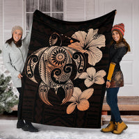 Hibiscus Plumeria Mix Polynesian Orange Turtle Premium Blanket - Polynesian Pride