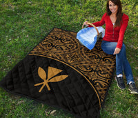 Hawaii Polynesian Premium Quilt - Yellow Kanaka Maoli Curve Version - Polynesian Pride