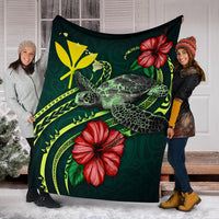 Hawaii Polynesian Premium Blanket - Green Turtle Hibiscus - Polynesian Pride