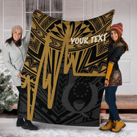 Pohnpei Personalised Premium Blanket - Pohnpei Seal In Heartbeat Patterns Style (Gold) - Polynesian Pride