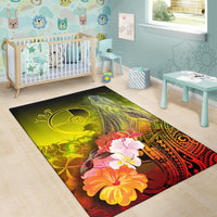 Yap Area Rug - Humpback Whale with Tropical Flowers (Yellow) - Polynesian Pride