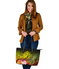 Guam Leather Tote Bag - Humpback Whale with Tropical Flowers (Yellow) - Polynesian Pride