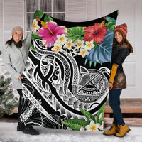 Polynesian American Samoa Premium Blanket - Summer Plumeria (Black) - Polynesian Pride