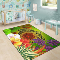 American Samoa Polynesian Area Rug - Manta Ray Tropical Flowers (Reggae) - Polynesian Pride