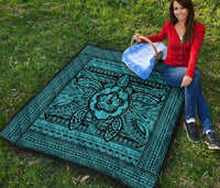 Hawaii Polyensian Turtle Premium Quilt Blue - Polynesian Pride