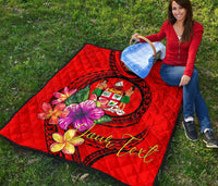 Fiji Polynesian Custom Personalised Premium Quilt - Floral With Seal Red - Polynesian Pride