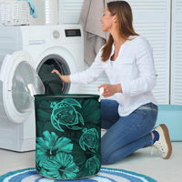 Hibiscus Turtles Hawaii Laundry Basket Turquoise AH - Polynesian Pride