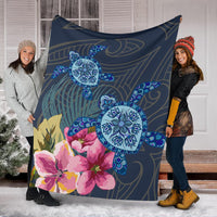 Hawaii Turtle Hibiscus Premium Blanket - LH Style - Polynesian Pride