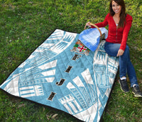 Fiji Premium Quilt - Fiji Coat Of Arms Polynesian White Tattoo (Blue) - Polynesian Pride
