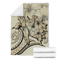 Hawaii Turtle Hibiscus Polynesian Vintage Premium Blanket - Beige - Polynesian Pride