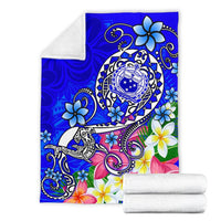 Samoa Premium Blanket - Turtle Plumeria (Blue) - Polynesian Pride
