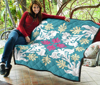 Hawaiian Leaves Tropical Pattern Premium Quilt - Pastel And White - Argu Style - AH - Polynesian Pride