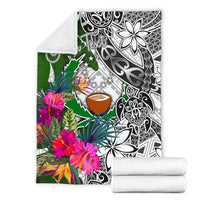 Pohnpei Custom Personalised Premium Blanket White - Turtle Plumeria Banana Leaf - Polynesian Pride