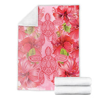 Hawaii Turtle Hibiscus Premium Blanket - Pink Style - Polynesian Pride