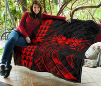 Hawaii Map Kanaka Polynesian Hula Girl Premium Quilt - Red - Polynesian Pride