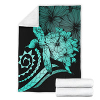 Hawaii Turtle Hibiscus Polynesian Vintage Premium Blanket - Turquoise - Polynesian Pride