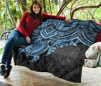 Fiji Polynesian Premium Quilt - Fiji Flag & Blue Turtle Hibiscus - Polynesian Pride