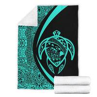 Hawaii Turtle Map Polynesian Premium Blanket - Turquoise - Circle Style - Polynesian Pride