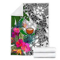 Pohnpei Premium Blanket White - Turtle Plumeria Banana Leaf - Polynesian Pride