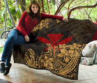Hawaii Premium Quilt - Red Kanaka Maoli & Yellow Hibiscus Style - Polynesian Pride
