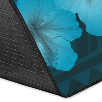 Hawaii Yin Yang Turtle Shark Hibiscus Plumeria Rug - Turquoise - Polynesian Pride