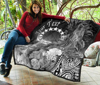 Cook Islands Custom Personalised Premium Quilt - Humpback Whale with Tropical Flowers (White) - Polynesian Pride