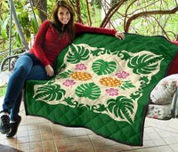 Hawaiian Pineapple Hibiscus Pattern Premium Quilt - Burgundy - Argu Style - AH - Polynesian Pride